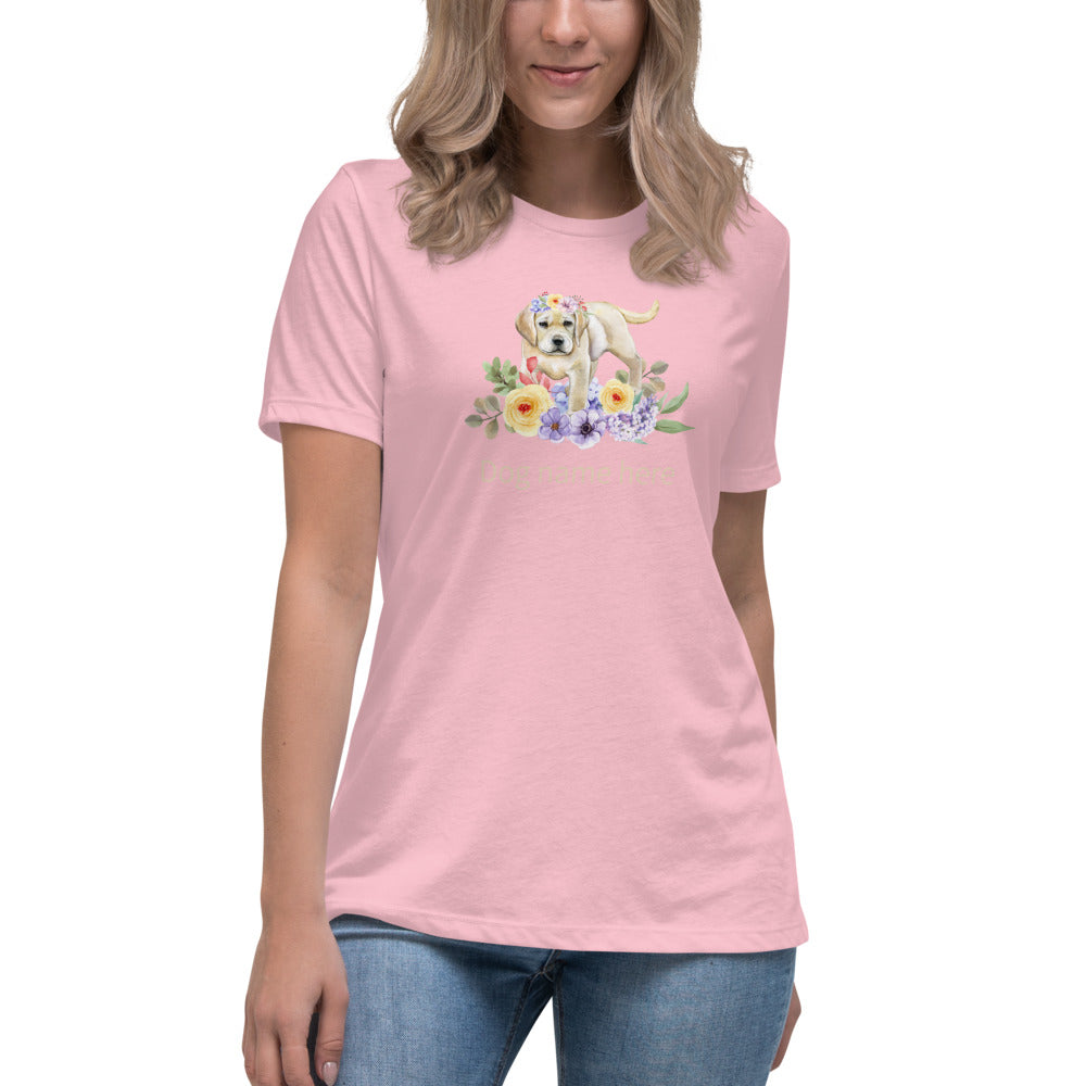 Women's Relaxed T-Shirt/Dog & Flowers 3/Personalized