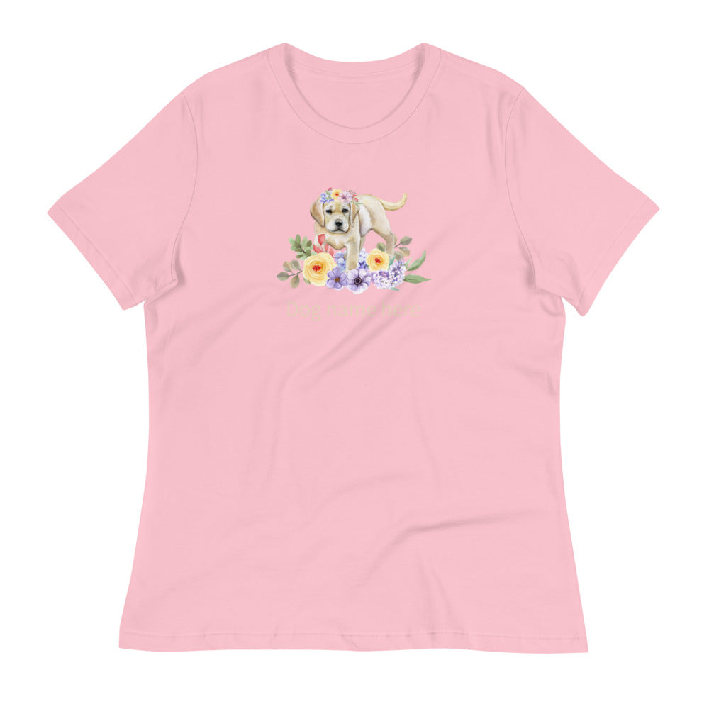 Women's Relaxed T-Shirt/Dog & Flowers 3/Personalized
