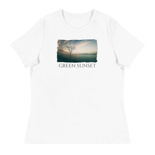 Damen Entspanntes T-Shirt/Grüner Sonnenuntergang/Personalisiert