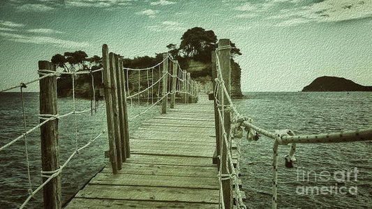Holzbrücke zur Insel - Kunstdruck